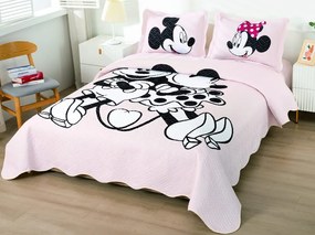 Cuvertura pat dublu  din bumbac tip finet  Identica cu Poza  3 PIESE  Alb  Mickey&amp;Minnie Mouse