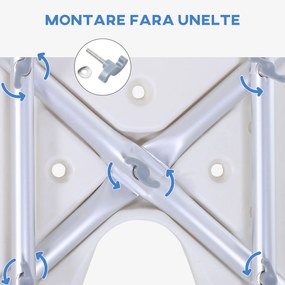 HOMCOM Scaun de Duș Reglabil pe 8 Nivele cu Orificii de Drenaj și Șezut în Formă de U, 48x42x71-83,5 cm, Alb | Aosom Romania