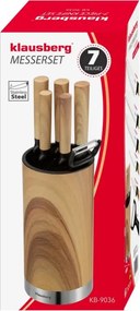 Set de cuțite de bucătărie Klausberg KB 9036, 7 piese, oțel inoxidabil, aspect de lemn, suport, maro