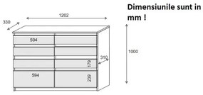 Comoda cu 8 sertare, 120x100x33 cm, alb, pentru hol, living, dormitor, birou, Bortis Impex alb, 33 cm, 100 cm, 120 cm, Pal, 8 sertare