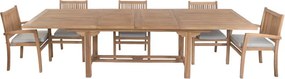 Set dining exterior din lemn de tec masiv, masă extensibilă 210–310 cm și 8 scaune, finisaj natural, „Java”