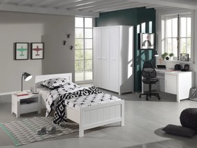 Set Mobilier Cameră Copii ERIK: Pat 90x200 cm, Dulap 3 Uși, Birou și Noptieră, Alb – Vipack