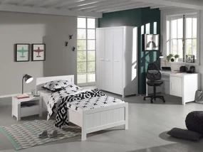 Set Mobilier Cameră Copii ERIK: Pat 90x200 cm, Dulap 3 Uși, Birou și Noptieră, Alb – Vipack