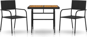 vidaXL Set mobilier de exterior, 3 piese, negru, poliratan