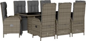 vidaXL Set mobilier grădină cu perne, 9 piese, gri, poliratan