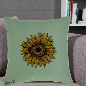 Perna Decorativa Floarea Soarelui Vibranta, 40x40 cm, Verde, Husa Detasabila, Perna Inclusa, BEKZ®