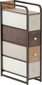 HOMCOM Comodă cu 4 sertare din material textil, dulap de depozitare cu cadru din oțel, 20 x 47 x 84,5 cm, multicolor | Aosom Romania