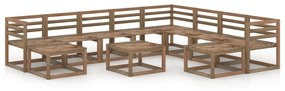 Set mobilier de gradina, 11 piese, maro, lemn de pin tratat 3x colt + 5x mijloc + 2x suport pentru picioare + masa, 1