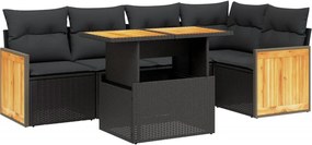 vidaXL Set mobilier de grădină cu perne, 6 piese, negru, poliratan