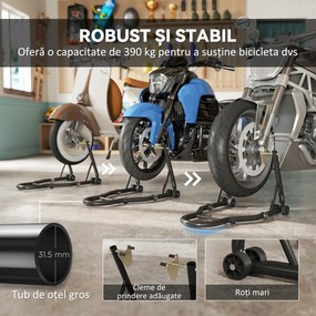 HOMCOM Set de 2 Suporturi Reglabile pentru Motocicletă, Tip Triunghi, din Oțel, Negru | Aosom Romania
