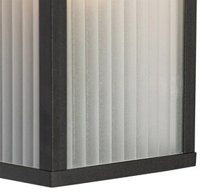 Aplică de perete exterioară neagră cu sticlă nervurată IP44 - Charlois