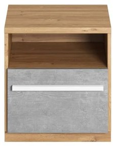 Noptiera Piano Cu 1 Sertar, Stejar Nash, Alb Si Beton, 45 Cm