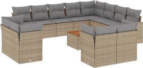 vidaXL Set canapele de grădină, 13 piese, cu perne, bej, poliratan