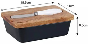 Cutie ceramica si cutit pentru unt Klausberg KB 7784, Capac lemn de salcam, Negru/maro