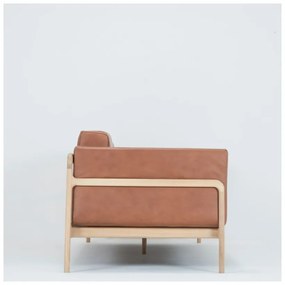 Canapea din piele bovină cu structură din lemn masiv de stejar Gazzda Fawn, 240 cm, maro cognac