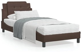 3214077 vidaXL Cadru de pat cu lumini LED, maro, 90x190 cm, piele ecologică