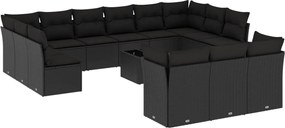 vidaXL Set mobilier de grădină cu perne, 14 piese, negru, poliratan
