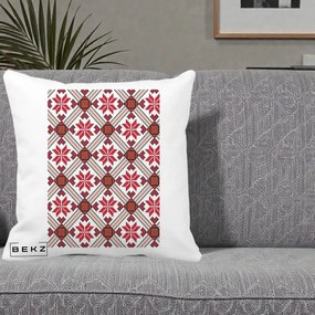 Perna Personalizata Motiv Traditional Ie Romaneasca Rosu, 40x40 cm, Alba Mata, Husa Detasabila, Perna Inclusa, BEKZ®
