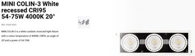 Spot LED incastrabil MINI COLIN-3 White recessed CRI95 54-75W 4000K 20°
