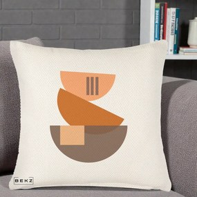 Perna Decorativa Geometric Bauhaus Boluri Portocaliu, 40x40 cm, Crem Reliefat, Husa Detasabila, Perna Inclusa, BEKZ®