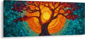 Tablou - Arborele vieții și soarele în mozaic (120x50 cm)