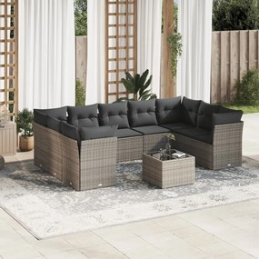 vidaXL Set mobilier de grădină cu perne, 10 piese, gri, poliratan