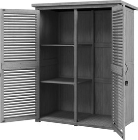 Outsunny Dulap de Grădină 0,83 m² 127x65x168 cm cu 2 Uși tip Oblon 2 Rafturi 2 Mânere și Acoperiș Impermeabil Gri | Aosom Romania