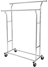 Suport mobil cu roti pentru haine, Songmics, reglabil, metal, argintiu, max 110 kg, 129x55x148 cm