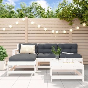 3186544 vidaXL Set mobilier relaxare de grădină 5 piese alb lemn masiv de pin