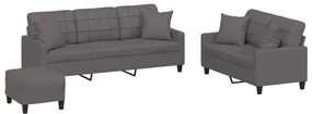 3201395 vidaXL Set de canapele cu perne, 3 piese, gri, piele ecologică