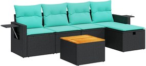 vidaXL Set mobilier de grădină cu perne, 6 piese, negru, poliratan