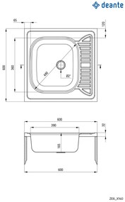 Chiuvetă din inox, 1-cuvă cu picurător - pe mască, Tango, ZE6_3140