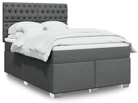 vidaXL Pat box spring cu saltea, gri închis, 140x190 cm, textil