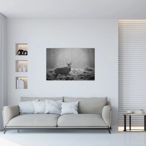 Tablou - Căprioare in pădure,alb-negru (90x60 cm)