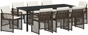 vidaXL Set de masă pentru grădină 9 pcs Maro poliratan