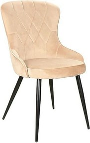 Scaun catifea dining Lotus, bej/negru, stofa/metal, 52x45x91 cm