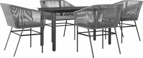 vidaXL Set de sufragerie de grădină 5 piese sticlă poliratan gri