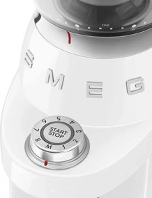 Rasnita de cafea Smeg CGF03WHEU, 150 W, 240 g, Sistem de rotire si blocare, Functie manuala, Alb