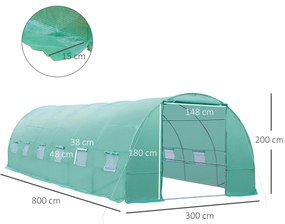 Outsunny Sera pentru Culturi, Structură din Oțel Rezistent, Spațioasă 8x3x2m, Ideală pentru Grădinărit, Verde | Aosom Romania