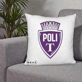 Perna Personalizata Poli Timisoara Fotbal, 40x40 cm, Alb Pufos, Husa Detasabila, Perna Inclusa, BEKZ®