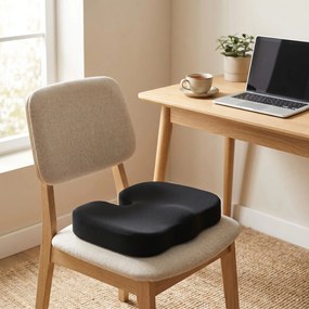 Perna ortopedica sezut memory foam cu strat gel racoritor detasabil, husa catifea, Negru