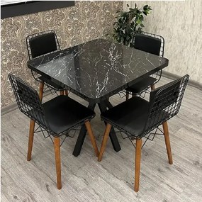 Masa de bucatarie din MDF patrat, marmurat negru,texturata, Homs 80x80X75 cm