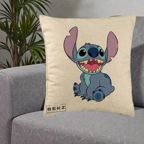 Perna Personalizata Stitch Zambitor, 40x40 cm, Bej, Husa Detasabila, Perna Inclusa, BEKZ®