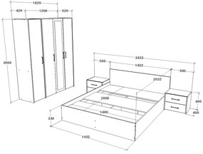 Set haaus V7, Pat 200 x 140 cm, Stejar Alb/Antracit