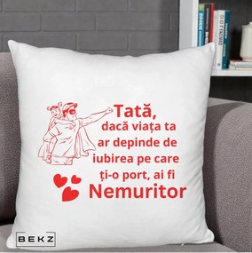 Cadou pentru Tata - Perna Personalizata Tata Nemuritor cu Fetita, 40x40 cm, Alb Pufos, Husa Detasabila, Perna Inclusa, BEKZ®