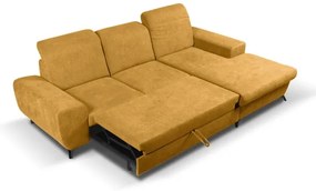 Colțar tapițat ALTA, extensibil, cu spațiu de depozitare, configurație în L, pe partea dreaptă, galben