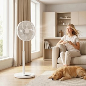 HOMCOM Ventilator pe picior, diametru 39 cm, 12 viteze, 4 moduri, temporizator 9H, oscilație 120°, înălțime reglabilă, alb | Aosom Romania