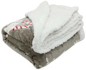 Pătură gri din sherpa 150x200 cm cu model de Crăciun Snowman – My House