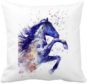 Perna Decorativa Patrata Colorful Horse, 40x40 cm, Alba, Mata, Husa Detasabila, Burduf