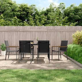 vidaXL Set mobilier de grădină, 7 piese, negru, textilenă și oțel